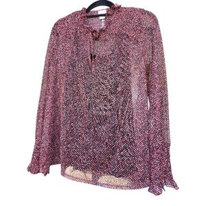 Chicos 2 Herringbone Mesh Top w Cami Long sleeve red black
